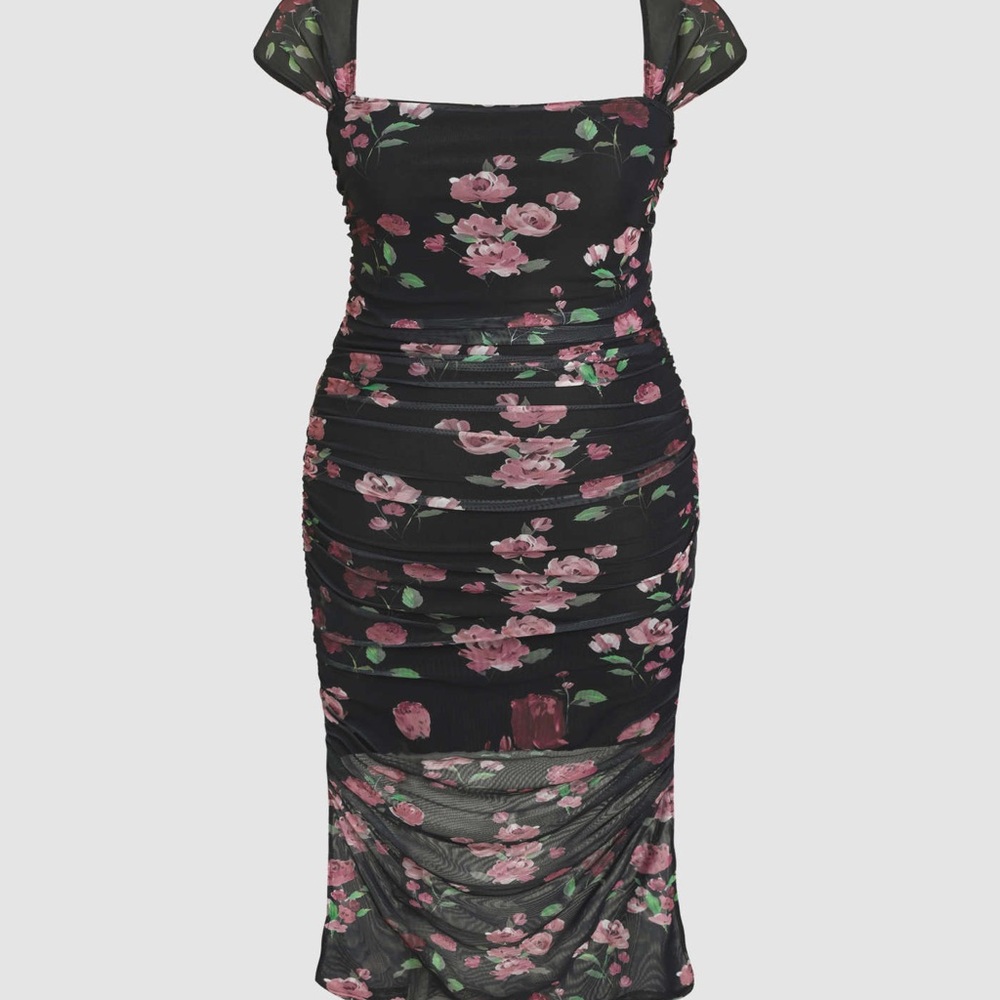 Cider Black Dress with Pink Floral Design